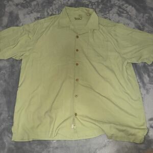 Tommy Bahama 100% Silk Camp Shirt Sage Green Palm Tree Men's XL